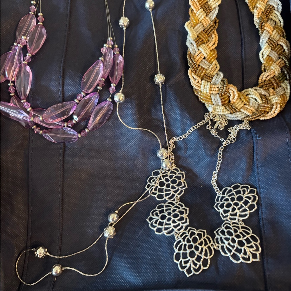 Avon Silver and Pink Floral Necklace SetLot of necklaces